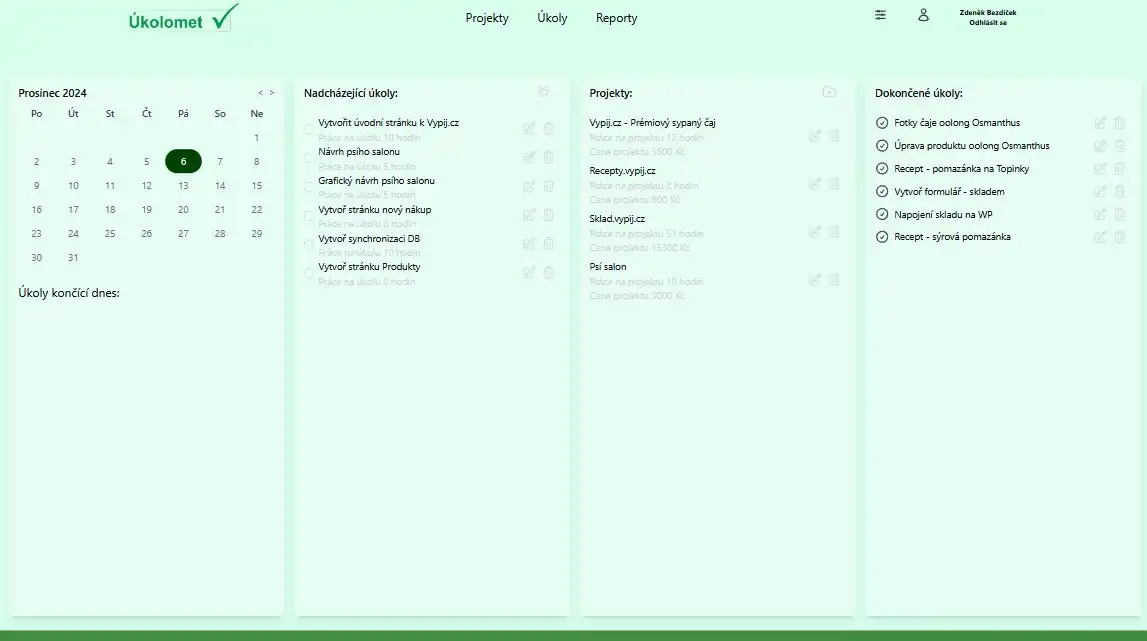 Webová aplikace ukolomet.vypij.cz
